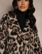 Made in Italy Palton Maro Leopard Cu Două Rânduri De Nasturi Cu Buzunare Laterale Niarelith