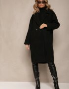 Made in Italy Palton Negru dublu Oversize cu Lână Spolete