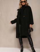 Made in Italy Palton Negru dublu Oversize cu Lână Spolete
