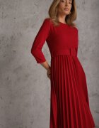 Made in Italy Rochie Plisată Burgundie cu croială evazată cu curea și cataramă Annathiel