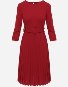 Made in Italy Rochie Plisată Burgundie cu croială evazată cu curea și cataramă Annathiel