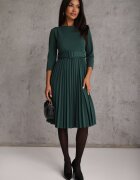 Made in Italy Rochie Verde închis Plisată cu croială evazată cu centură cu cataramă Annathiel