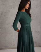 Made in Italy Rochie Verde închis Plisată cu croială evazată cu centură cu cataramă Annathiel