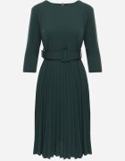 Made in Italy Rochie Verde închis Plisată cu croială evazată cu centură cu cataramă Annathiel
