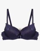 mag - net Sutien Push Up Bleumarin Decorat cu Dantelă Sonevia