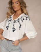 maja studio Bluză Albă de Viscoză Decorată cu Broderie Felsekia