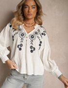 maja studio Bluză Albă de Viscoză Decorată cu Broderie Felsekia