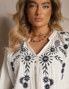 maja studio Bluză Albă de Viscoză Decorată cu Broderie Felsekia
