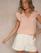 maja studio Bluză Roză din Bumbac cu Broderii și Volan Talanea