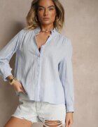 maja studio Cămașă Albastru deschis din Bumbac Decorată cu Volan la Gât Terissea