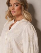 maja studio Cămașă Bej din Bumbac cu Broderie Florală Decorativă cu Paiete Gonisia