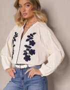 maja studio Cămașă bej din bumbac cu croială supradimensionată decorată cu broderie florală Felvesia