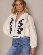 maja studio Cămașă bej din bumbac cu croială supradimensionată decorată cu broderie florală Felvesia