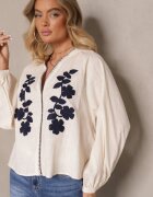 maja studio Cămașă bej din bumbac cu croială supradimensionată decorată cu broderie florală Felvesia