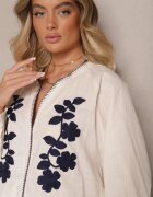 maja studio Cămașă bej din bumbac cu croială supradimensionată decorată cu broderie florală Felvesia