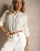 maja studio Cămașă bej din bumbac cu decolteu rotund și broderie decorativă Gonadiel