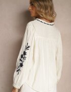 maja studio Cămașă bej din bumbac cu decolteu rotund și broderie decorativă Gonadiel