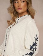 maja studio Cămașă bej din bumbac cu decolteu rotund și broderie decorativă Gonadiel