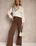 maja studio Cămașă bej din bumbac cu guler tunică nasturi și broderie decorativă Gonnalia