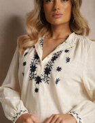 maja studio Cămașă bej din bumbac cu guler tunică nasturi și broderie decorativă Gonnalia