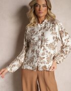 maja studio Cămașă Bej din Vâscoză cu Imprimeu Floral cu Mâneci Bufante Hanistrae