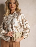 maja studio Cămașă Bej din Vâscoză cu Imprimeu Floral cu Mâneci Bufante Hanistrae