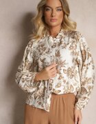 maja studio Cămașă Bej din Vâscoză cu Imprimeu Floral cu Mâneci Bufante Hanistrae