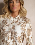 maja studio Cămașă Bej din Vâscoză cu Imprimeu Floral cu Mâneci Bufante Hanistrae