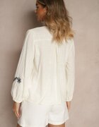 maja studio Cămașă Bejă din Viscoză cu Decolteu în V Decorată cu Broderie cu Motiv Floral Gonarrae