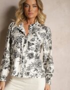 maja studio Cămașă de vâscoză Alb-Negru cu imprimeu floral cu mâneci bufante Hanistrae