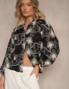 maja studio Cămașă Neagră din Bumbac cu Broderie Florală Decorativă cu Paiete Gonisia