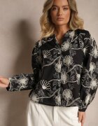 maja studio Cămașă Neagră din Bumbac cu Broderie Florală Decorativă cu Paiete Gonisia