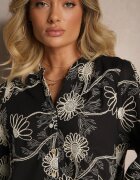 maja studio Cămașă Neagră din Bumbac cu Broderie Florală Decorativă cu Paiete Gonisia
