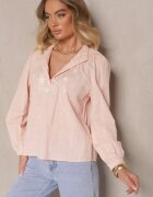 maja studio Cămașă roz din bumbac cu guler tip tunica nasturi și broderie decorativă Gonnalia