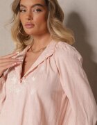 maja studio Cămașă roz din bumbac cu guler tip tunica nasturi și broderie decorativă Gonnalia