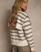 maja studio Cardigan Bej cu Adaos de Lână Ornat cu Model în Dungi și cu o Capă Fedira