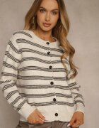 maja studio Cardigan Bej cu Adaos de Lână Ornat cu Model în Dungi și cu o Capă Fedira