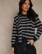 maja studio Cardigan Bleumarin cu adaos de lână decorat cu model în dungi și pelerină Fedira