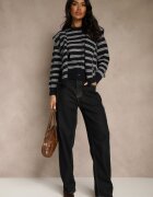 maja studio Cardigan Bleumarin cu adaos de lână decorat cu model în dungi și pelerină Fedira