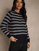 maja studio Cardigan Bleumarin cu adaos de lână decorat cu model în dungi și pelerină Fedira