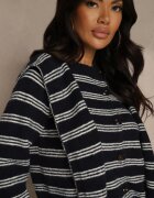 maja studio Cardigan Bleumarin cu adaos de lână decorat cu model în dungi și pelerină Fedira