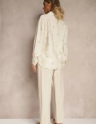 maja studio Compleu Bej Oversize din Viscoză Brodat Cămașă și Pantaloni Sadrianae