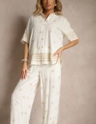 maja studio Compleu din Viscoză Alb-Bej Oversize cu Broderie Cămașă și Pantaloni Iffussa