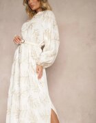 maja studio Rochie Albă din Vâscoză Decorată cu Broderii și Fir Metalic Tervezia