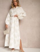 maja studio Rochie Albă din Vâscoză Decorată cu Broderii și Fir Metalic Tervezia