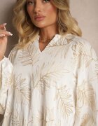 maja studio Rochie Albă din Vâscoză Decorată cu Broderii și Fir Metalic Tervezia