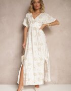 maja studio Rochie Albă din Viscoză Decorată cu Broderie și cu Fir Metalic Ivelvesa