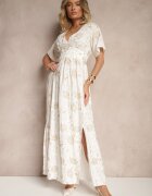 maja studio Rochie Albă din Viscoză Decorată cu Broderie și cu Fir Metalic Ivelvesa