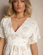maja studio Rochie Albă din Viscoză Decorată cu Broderie și cu Fir Metalic Ivelvesa