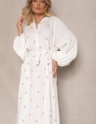 maja studio Rochie Albă din Viscoză Oversize Decorată cu Broderie Venalari